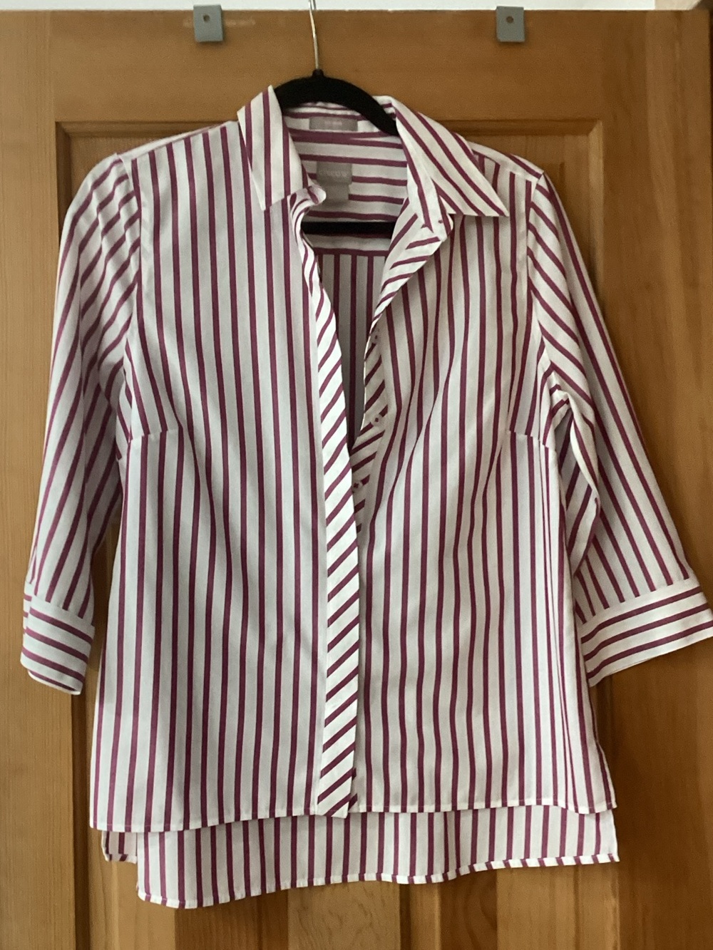 Chico's No-Iron, all cotton, dark pink stripes